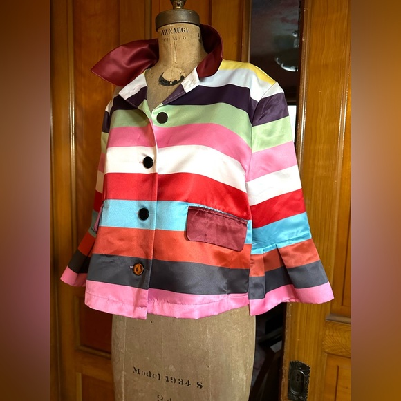 Striped Multicolor Women's satin Jacket Stylewe w real pockets size XL boxy fit - Picture 6 of 8